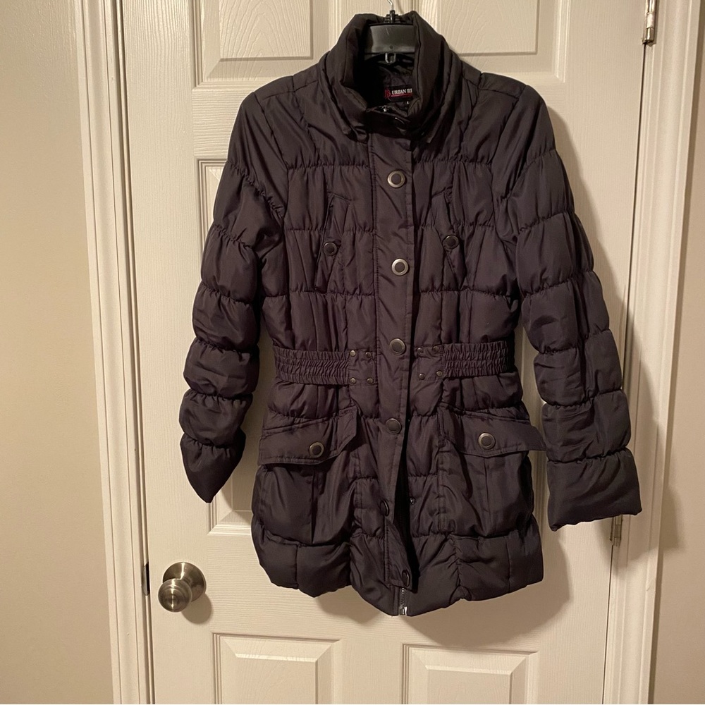 Women’s Urban Republic Gray Faux‎ Fur Trim Hooded Puffer Coat Size Large